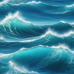 Beautiful seascape with waves and sun. Digital painting.