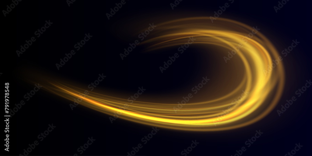 Poster rotating shining rings. shine magic gold swirl with flare sparkles . golden glowing shiny spiral lin