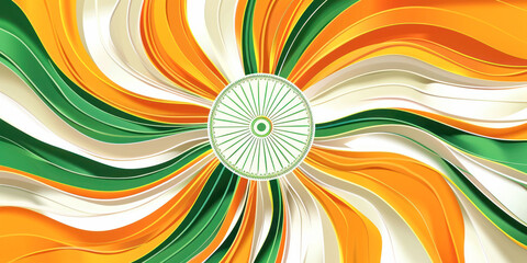 A visual representation of India's Independence Day, featuring an artful arrangement of paper in the national flag's saffron, white, and green colors with a central wheel symbolizing the Ashoka Chakra