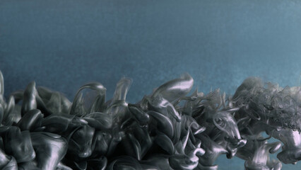 Smoke art. Paint water swirl. Ink cloud. Black silver glossy acrylic liquid flow texture haze...