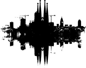 Minimal Black and White Barcelona Cityscape Poster, Sleek and Modern