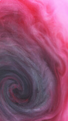 Creative smoke. Ink water mix. Swirl art. Red pink black color spiral flow glossy paint glitter...