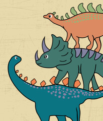 Vector colorful illustration of dinosaurs in cartoon style.