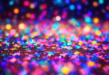 'iridescent stars confetti neon holographic bokeh background star gradient rainbow cosmic effect...