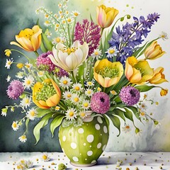 vase filled with colorful flowers ,