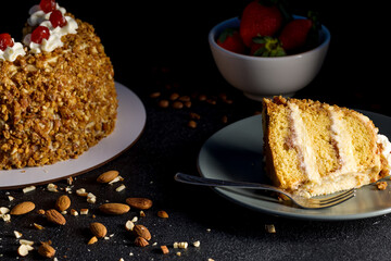 Royal cake. Crown. Garnished with candied cherry