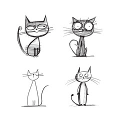 A simple drawing of cats made from black lines vector illustration 