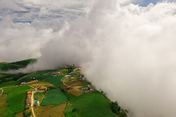 Aerial landscape with clouds in the morning at Phu Thap Boek mountain , Phetchabun province, Thailand. Select focus.