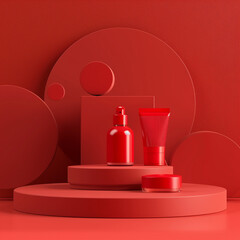red valve podium concept for skin care products
