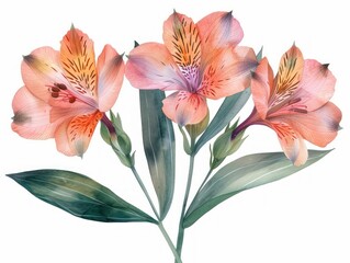 Alstroemeria colorful flower watercolor isolated on white background