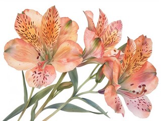 Alstroemeria colorful flower watercolor isolated on white background