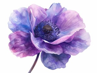 Anemone colorful flower watercolor isolated on white background - obrazy, fototapety, plakaty