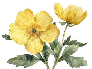 Buttercup colorful flower watercolor isolated on white background