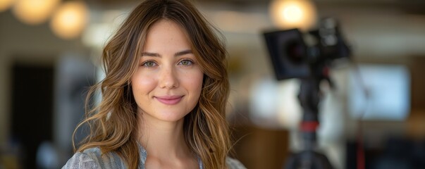Portrait of woman with video camera