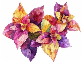 Coleus colorful flower watercolor isolated on white background