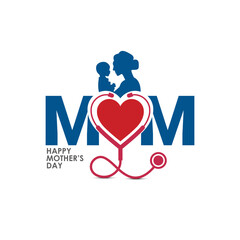 Happy Mother's Day Doctor Nurse and Female medical staff creative design with mom logo stethoscope mother with her kids isolated, Doctor Mother Family holiday and togetherness. motherhood, pregnancy