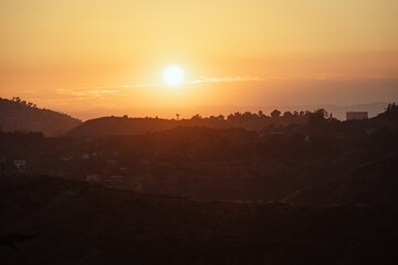Sunset view of the Los Angeles hills during a colorful sunset, California