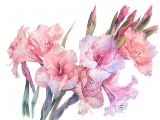 Gladiolus colorful flower watercolor isolated on white background