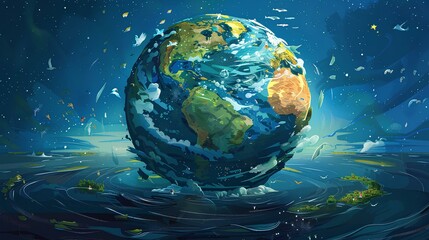 abstract image of planet Earth with seas, oceans, people
