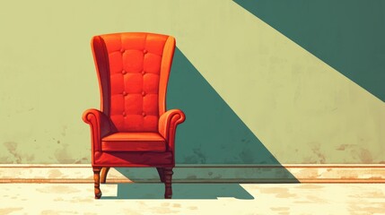 Illustration of a red chair icon with a stylish long shadow in 2d format