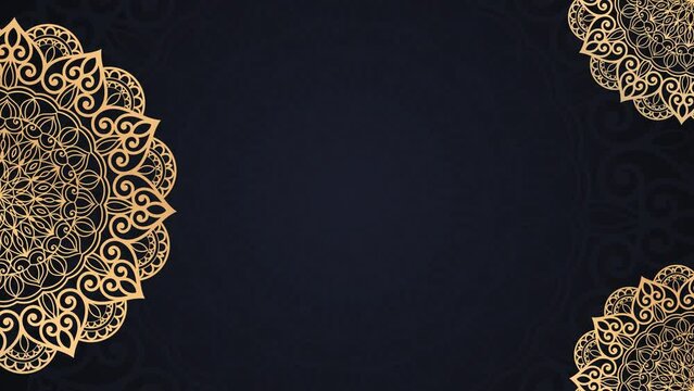 Gold and blue paper mandala ornament background looping smoothly, arabic islamic style for any purpose. Abstract digital gold color mandala footage. Floral vintage decorative element's oriental