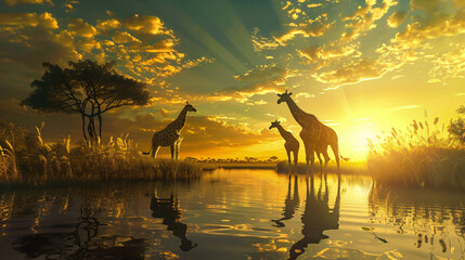 Wildlife scenery with giraffes