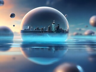 Blurred futuristic background, floating surface in the foreground, high quality