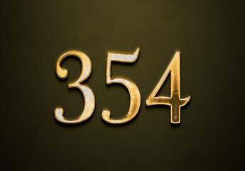 Old gold effect of 354 number with 3D glossy style Mockup.	