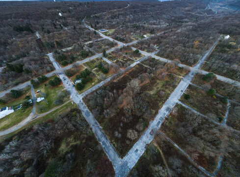 Aerial landscape of scenery during Fall around abandoned coal town Centralia Pennsylvania