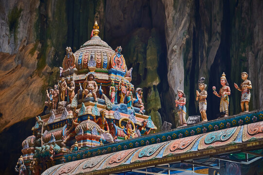 Batu Caves in Gombak, Selangor Malaysia  interior shot showing sri valli deivanai murugan temple inside the cave on the second floor