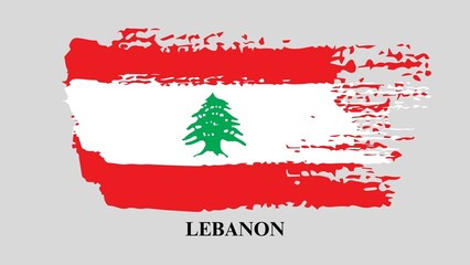 Grunge flag of Lebanon, brush stroke effect on grey background. Happy independence day of Lebanon with watercolor brush stroke flag background with abstract watercolor grunge brush flag. 