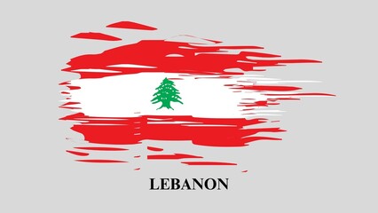 Grunge flag of Lebanon, brush stroke effect on grey background. Happy independence day of Lebanon with watercolor brush stroke flag background with abstract watercolor grunge brush flag. 