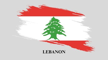 Grunge flag of Lebanon, brush stroke effect on grey background. Happy independence day of Lebanon with watercolor brush stroke flag background with abstract watercolor grunge brush flag. 
