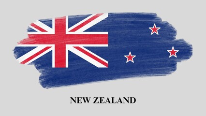 Grunge flag of New Zealand, brush stroke effect on grey background. Happy waitangi day of New Zealand with vintage style brush flag background. National Day of New Zealand representation. 