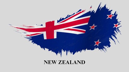 Grunge flag of New Zealand, brush stroke effect on grey background. Happy waitangi day of New Zealand with vintage style brush flag background. National Day of New Zealand representation. 
