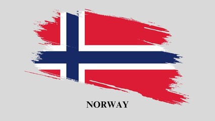 Norway flag made in brush stroke background. Norway Flag paint brush strokes grunge texture design. Grunge brush stroke effect. Grunge flag of Norway, brush stroke effect on grey background.