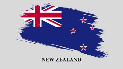 Grunge flag of New Zealand, brush stroke effect on grey background. Happy waitangi day of New Zealand with vintage style brush flag background. National Day of New Zealand representation. 