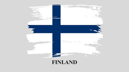 Finland national flag brush stroke effect on grey background. Grunge brush stroke. Flag of Finland country on brush paint stroke trail view. Elegant texture of national country flag