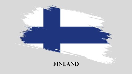 Finland national flag brush stroke effect on grey background. Grunge brush stroke. Flag of Finland country on brush paint stroke trail view. Elegant texture of national country flag