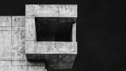   A monochrome image of a concrete structure featuring a solitary window located midway along its side