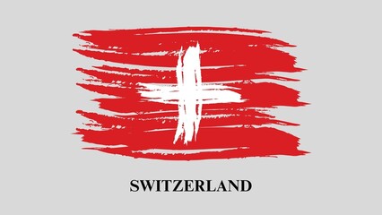 Switzerland flag in brush stroke effect. Brush paint textured Switzerland Flag isolated on grey background. National Flag of Switzerland.