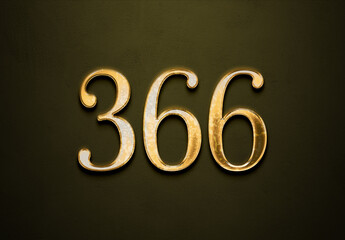 Old gold effect of 366 number with 3D glossy style Mockup.	