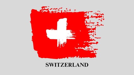 Switzerland flag in brush stroke effect. Brush paint textured Switzerland Flag isolated on grey background. National Flag of Switzerland.