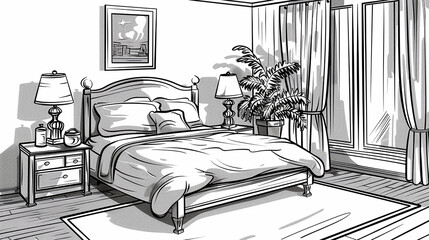Illustrator bed room in black and white style