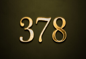 Old gold effect of 378 number with 3D glossy style Mockup.	