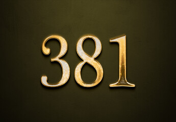 Old gold effect of 381 number with 3D glossy style Mockup.	