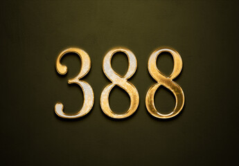 Old gold effect of 388 number with 3D glossy style Mockup.	