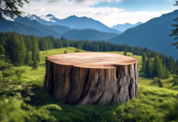 'podium nature stage design table presentation Empty product landscape stump Tree background...