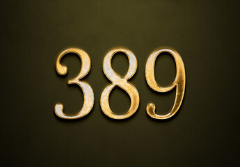 Old gold effect of 389 number with 3D glossy style Mockup.	