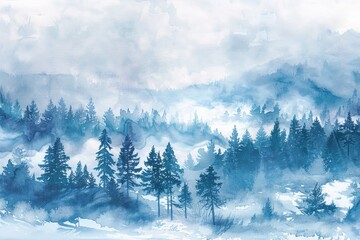 Snowy Forest Watercolor Painting